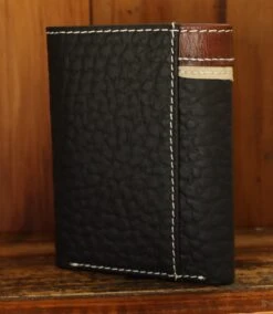 Top Notch Accessories HF112BK Black Pebbled Leather W/Cross Concho Tri-Fold Wallet -Western Cowboy Clothing HF112BKBack
