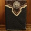 Top Notch Accessories HF112BK Black Pebbled Leather W/Cross Concho Tri-Fold Wallet -Western Cowboy Clothing HF112BKFront