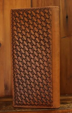 Top Notch Accessories HK507BR Hair On Basket Weave Tall Brown Gun Conch Wallet -Western Cowboy Clothing HK507 BRBack