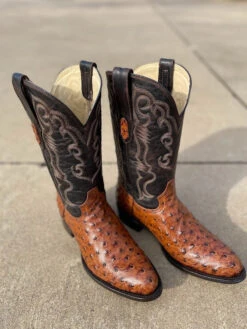 Cowtown R6064 12" Cognac Full Quill Ostrich Print R Toe Boot (SHOP IN-STORES TOO)