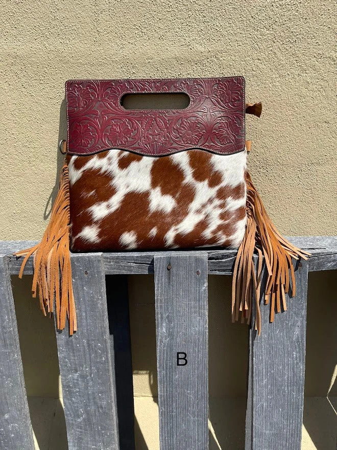 Top Notch Accessories 3074BR Brown Cowhide & Tooled Leather Purse 4 Top Notch Accessories 3074BR Brown Cowhide & Tooled Leather Purse - Image 2