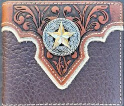 Top Notch Accessories HF116CF Coffee Pebbled Leather W/Star Concho Bi-Fold