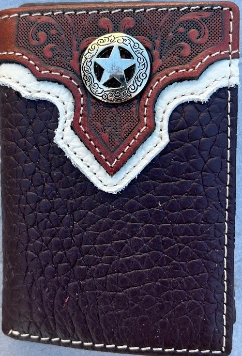 Top Notch Accessories HF111CF Coffee Pebbled Leather W/Star Concho Tri-Fold Wallet 3 Top Notch Accessories HF111CF Coffee Pebbled Leather W/Star Concho Tri-Fold Wallet