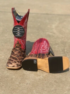 Women's Macie Bean Top Hand M2007 Distressed Brown Big Bass With Red Sinsation Top Square Toe Boot (SHOP IN-STORES TOO) 11 Women's Macie Bean Top Hand M2007 Distressed Brown Big Bass With Red Sinsation Top Square Toe Boot (SHOP IN-STORES TOO) -Western Cowboy Clothing IMG 5859