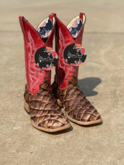 Women's Macie Bean Top Hand M2007 Distressed Brown Big Bass With Red Sinsation Top Square Toe Boot (SHOP IN-STORES TOO)