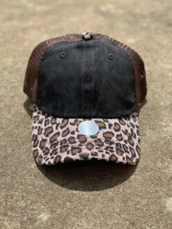 Crisscross Ponytail Brown Leopard Bill 021 Cap