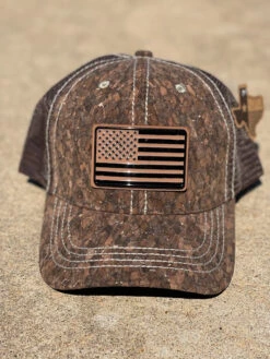 Dark Brown Cork American Flag With Metal Concho Cap
