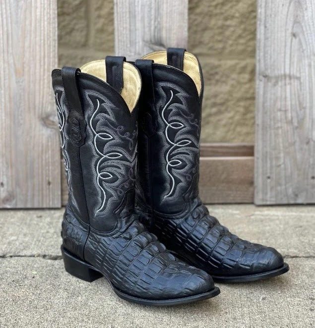 Cowtown R6096 12" Black Caiman Tail Cut Print R Toe Boot (SHOP IN-STORE TOO) 3 Cowtown R6096 12" Black Caiman Tail Cut Print R Toe Boot (SHOP IN-STORE TOO)