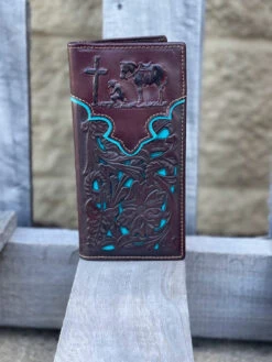 Top Notch Accessories 60202-3CF Coffee Praying Cowboy W/Turquoise Inlay Wallet