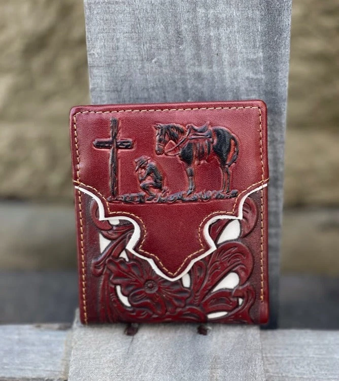 Top Notch Accessories 50100-2BR Brown Praying Cowboy W/Beige Inlay Bi-Fold Wallet 3 Top Notch Accessories 50100-2BR Brown Praying Cowboy W/Beige Inlay Bi-Fold Wallet