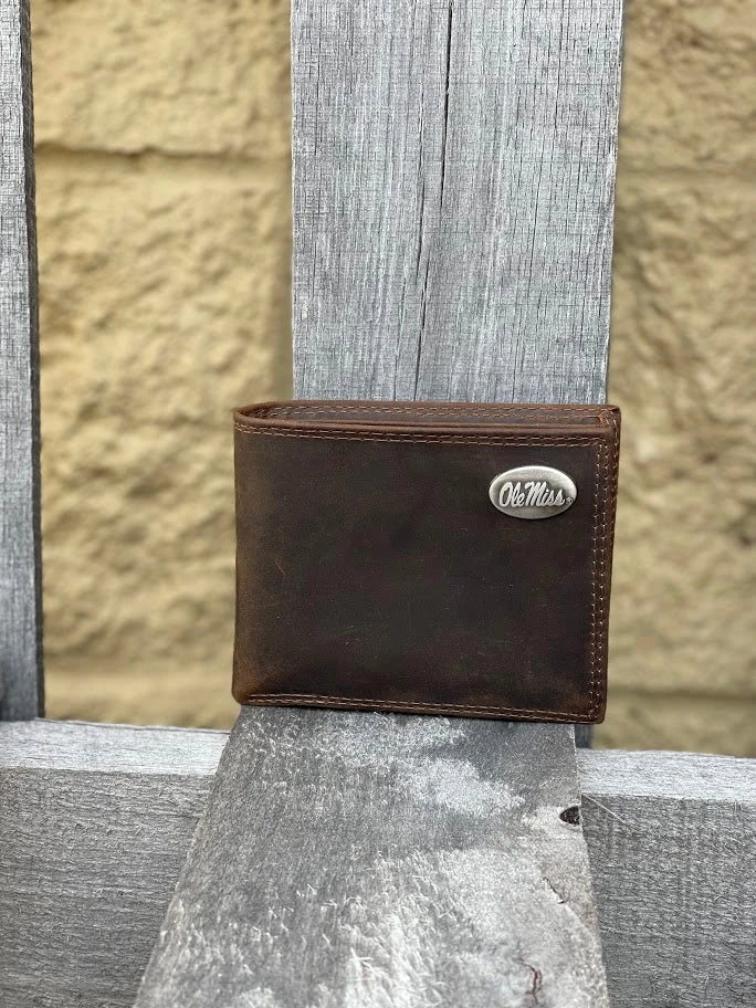 Zep-Pro IWT1CRZH-OLEMISS University Of Mississippi Brown “Crazy Horse” Leather Bi-fold Wallet 3 Zep-Pro IWT1CRZH-OLEMISS University Of Mississippi Brown “Crazy Horse” Leather Bi-fold Wallet