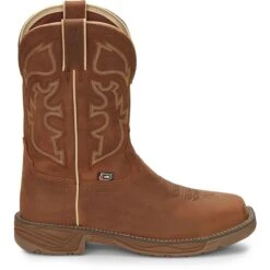 Justin WK4330 Men's 11" Rush Rustic Tan Waterproof Square Toe Boots -Western Cowboy Clothing JST 004 WK4330