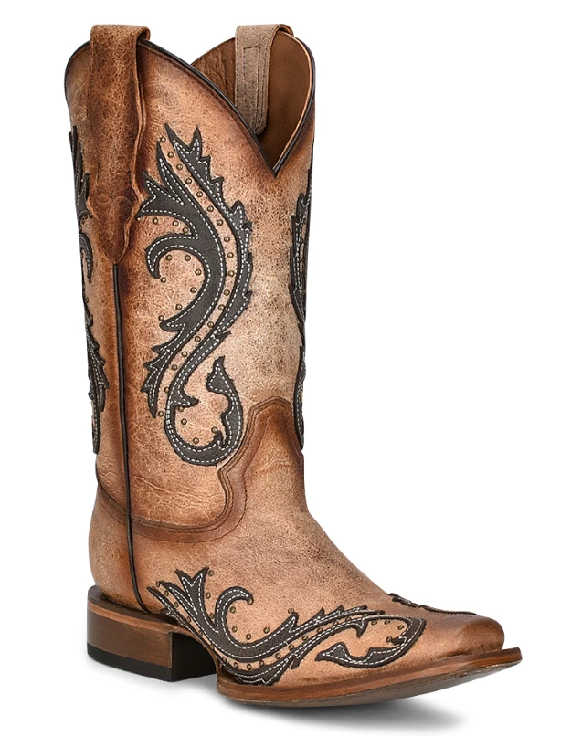 Corral Boots Women's Circle G L2052 12" Brown/Grey Overlay & Embroidery & Studs Wide Square Toe Boot (SHOP IN-STORES TOO) 3 Corral Boots Women's Circle G L2052 12" Brown/Grey Overlay & Embroidery & Studs Wide Square Toe Boot (SHOP IN-STORES TOO)