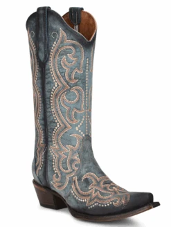 Corral Boots Women's Circle G By Corral L5869 Blue Jean Embroidery Snip Toe Boot (SHOP IN-STORES TOO)