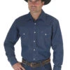 Men's Wrangler 10MS70119 Denim Cowboy Cut® Firm Finish Long Sleeve Western Snap Solid Work Shirt 2 Men's Wrangler 10MS70119 Denim Cowboy Cut® Firm Finish Long Sleeve Western Snap Solid Work Shirt -Western Cowboy Clothing MS70119PROFILE