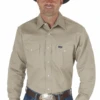 Men's Wrangler 10MS70319 Khaki Cowboy Cut® Firm Finish Long Sleeve Western Snap Solid Work Shirt -Western Cowboy Clothing MS70319 PROFILE