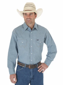 Men's Wrangler 10MS70919 Chambray Authentic Cowboy Cut® Long Sleeve Work Shirt