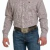 Men's Cinch MTW1105529 White/Red/Khaki Small Plaid Classic Fit Button Down Long Sleeve Shirt -Western Cowboy Clothing MTW1105529
