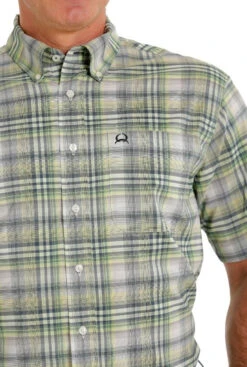 Men's Cinch MTW1704118 Short Sleeve ArenaFlex Button Down Shirt Green Multi Plaid -Western Cowboy Clothing MTW1704118 4