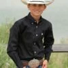 Boy's Cinch MTW7060027 Plain Weave Black Long Sleeve Shirt -Western Cowboy Clothing MTW7060027