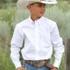 Boy's Cinch MTW7060031 Plain Weave White Long Sleeve Shirt -Western Cowboy Clothing MTW7060031