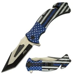 Master Cutlery MU-A126BL Thin Blue Line Spring Assisted Knife -Western Cowboy Clothing MU A126BL 1