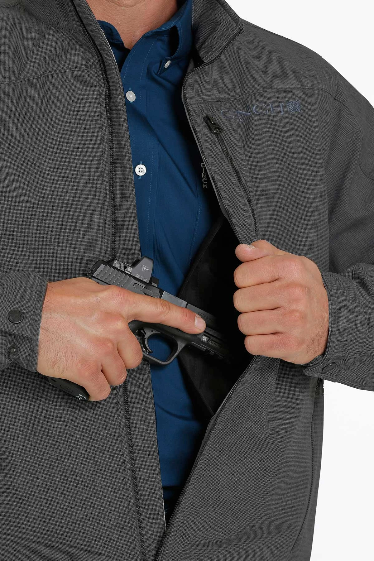 Cinch MWJ1539003 Men's Charcoal Conceal Carry Textured Bonded Jacket (SHOP IN-STORES TOO) 4 Cinch MWJ1539003 Men's Charcoal Conceal Carry Textured Bonded Jacket (SHOP IN-STORES TOO) - Image 2