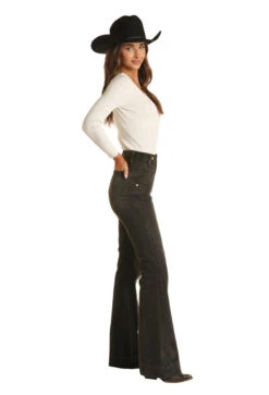 Women's Panhandle Rock & Roll RRWD5HRZQL Black High Rise Trouser Jean (SHOP IN-STORE TOO) -Western Cowboy Clothing RRWD5HRZQL A