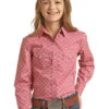 Girl's Panhandle RSGSOSRYTY Pale Burgundy All-over Print Long Sleeve Snap Shirt -Western Cowboy Clothing RSGSOSRYTY