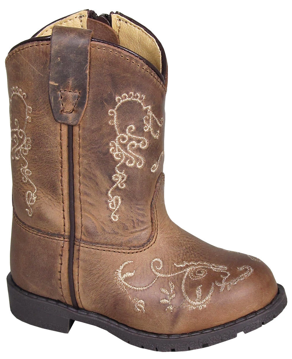 Toddler Smoky Mountain 3754T Hopalong Brown Floral Design Round Toe With Zipper Boot (SHOP IN-STORE TOO)