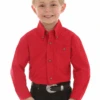 WRANGLER BG274RD BOY'S RED CLASSIC BUTTON DOWN SOLID SHIRT
