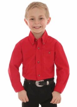 WRANGLER BG274RD BOY'S RED CLASSIC BUTTON DOWN SOLID SHIRT