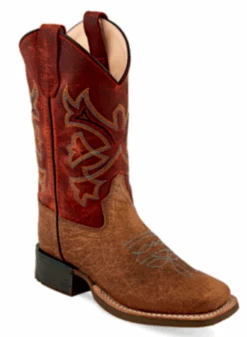 Children's Old West BSC1912 Brown W/ Red Upper Square Toe Boot