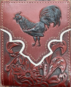 Top Notch Accessories 9003-1BR Brown Rooster W/Beige Border & Floral Embossed Bi-Fold Wallet