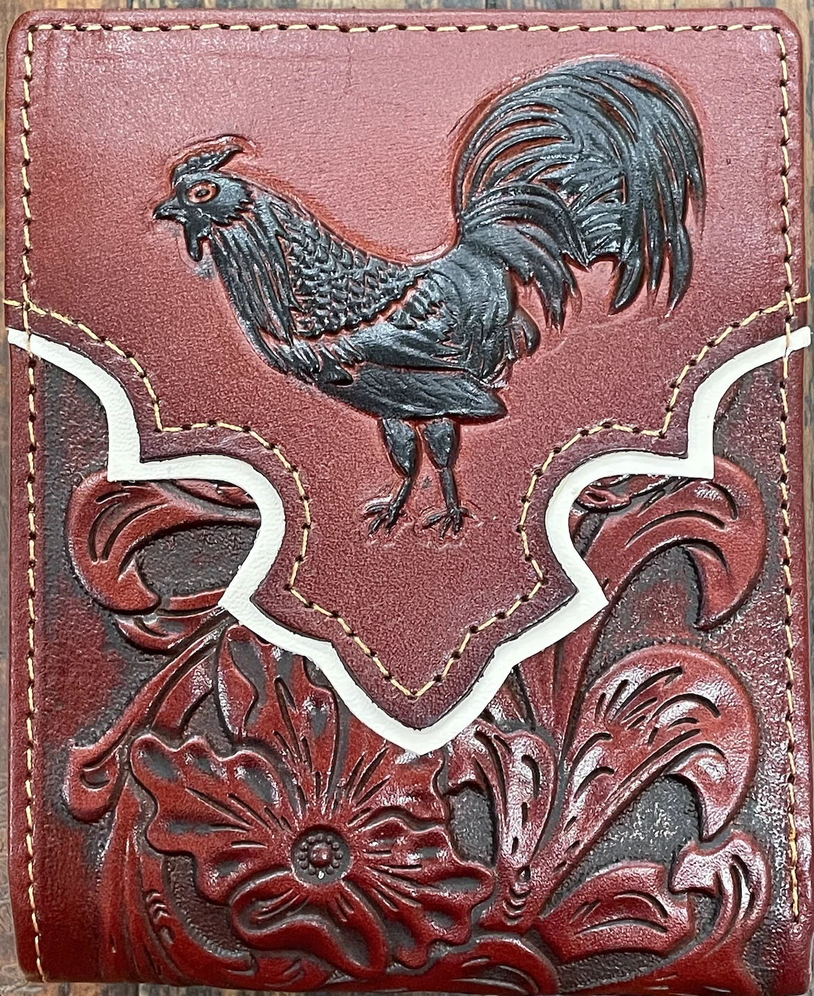Top Notch Accessories 9003-1BR Brown Rooster W/Beige Border & Floral Embossed Bi-Fold Wallet 3 Top Notch Accessories 9003-1BR Brown Rooster W/Beige Border & Floral Embossed Bi-Fold Wallet