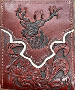 Top Notch Accessories 9004-1BR Brown Deer W/Beige Border & Floral Embossed Bi-Fold Wallet