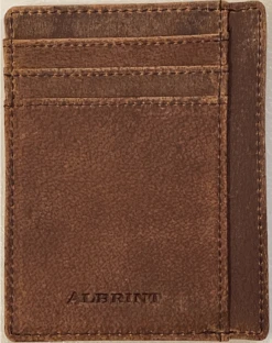 Albrint PF03 Distressed Brown Crazy Horse Leather Front Pocket Wallet
