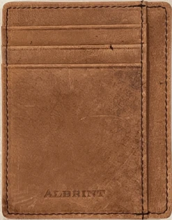 Albrint PF05 Light Brown Crazy Horse Leather Front Pocket Wallet