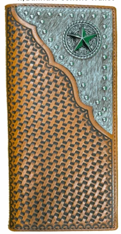 Top Notch Accessories HK506BR Brown Hair-On Basket Weave With Star Concho Wallet