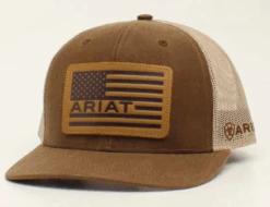 Ariat A300008902 Men's Brown R112 Oilskin USA Flag Leather Patch Cap