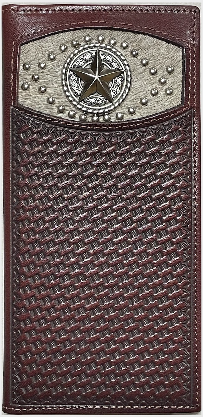 Top Notch Accessories HK5033CF Coffee Hairon/Basket Weave W/Star Concho Wallet 3 Top Notch Accessories HK5033CF Coffee Hairon/Basket Weave W/Star Concho Wallet
