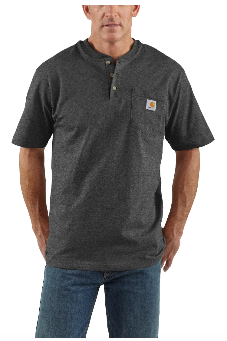 Carhartt K84-026 Carbon Heather Workwear Short Sleeve Henley Pocket T-Shirt 3 Carhartt K84-026 Carbon Heather Workwear Short Sleeve Henley Pocket T-Shirt