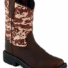 Children's Old West WB1006 Brown/Camo Top Wide Square Toe Boot