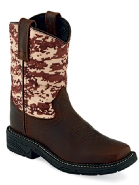 Children's Old West WB1006 Brown/Camo Top Wide Square Toe Boot 3 Children's Old West WB1006 Brown/Camo Top Wide Square Toe Boot