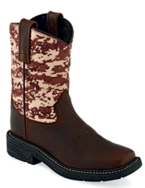 Youth Old West WB1006Y Brown/Camo Top Wide Square Toe Boot 3 Youth Old West WB1006Y Brown/Camo Top Wide Square Toe Boot