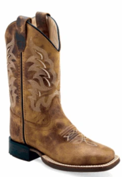 Youth Old West BSY1979 Burnt Tan Wide Square Toe Boot