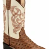 Children's Old West VB9174 Brown Full Quill Ostrich Print/White Top Wide Square Toe Boot -Western Cowboy Clothing ScreenShot2022 06 22at9.01.44PM