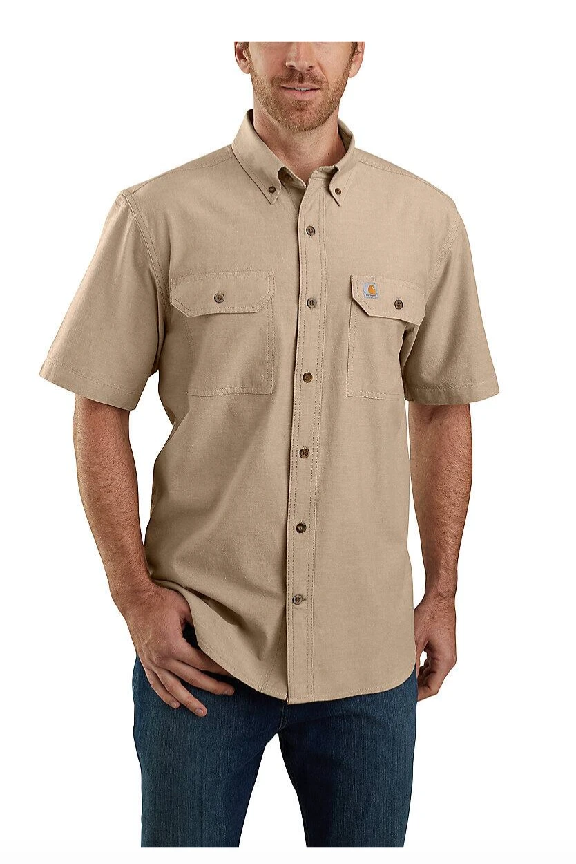 Carhartt 104369-256 Dark Tan Chambray Loose Fit Mid-weight Chambray Short Sleeve Shirt 3 Carhartt 104369-256 Dark Tan Chambray Loose Fit Mid-weight Chambray Short Sleeve Shirt