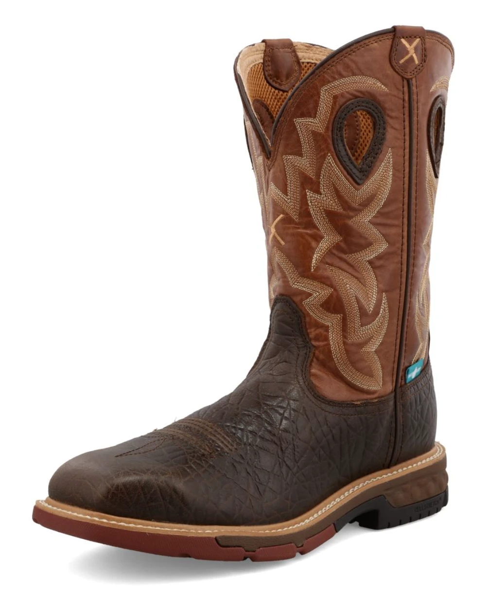 Twisted X MXBAW02 Men's 12" Smokey Chocolate & Spice Waterproof Alloy Toe Western With CellStretch® Work Boot 3 Twisted X MXBAW02 Men's 12" Smokey Chocolate & Spice Waterproof Alloy Toe Western With CellStretch® Work Boot