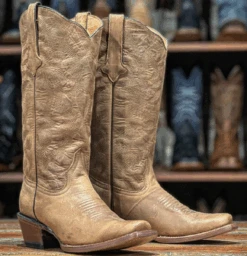 Women's Tanner Mark TML201383 Cognac Calfskin W/Tonal Stitch Pattern Square Toe Boot (SHOP IN-STORES)